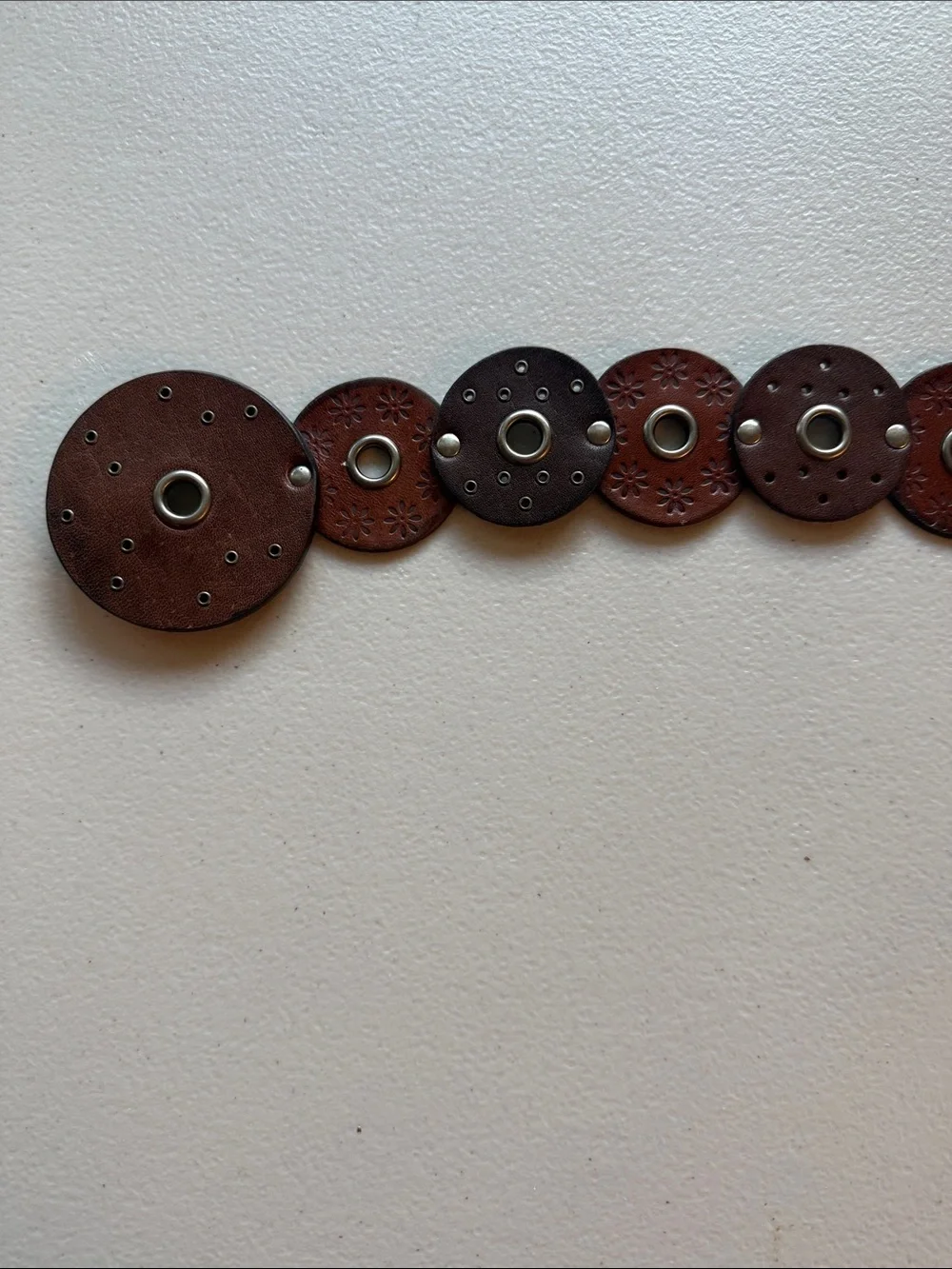 Round Leather Boho Disc Belt in Dark Brown and Black Size Medium/Large